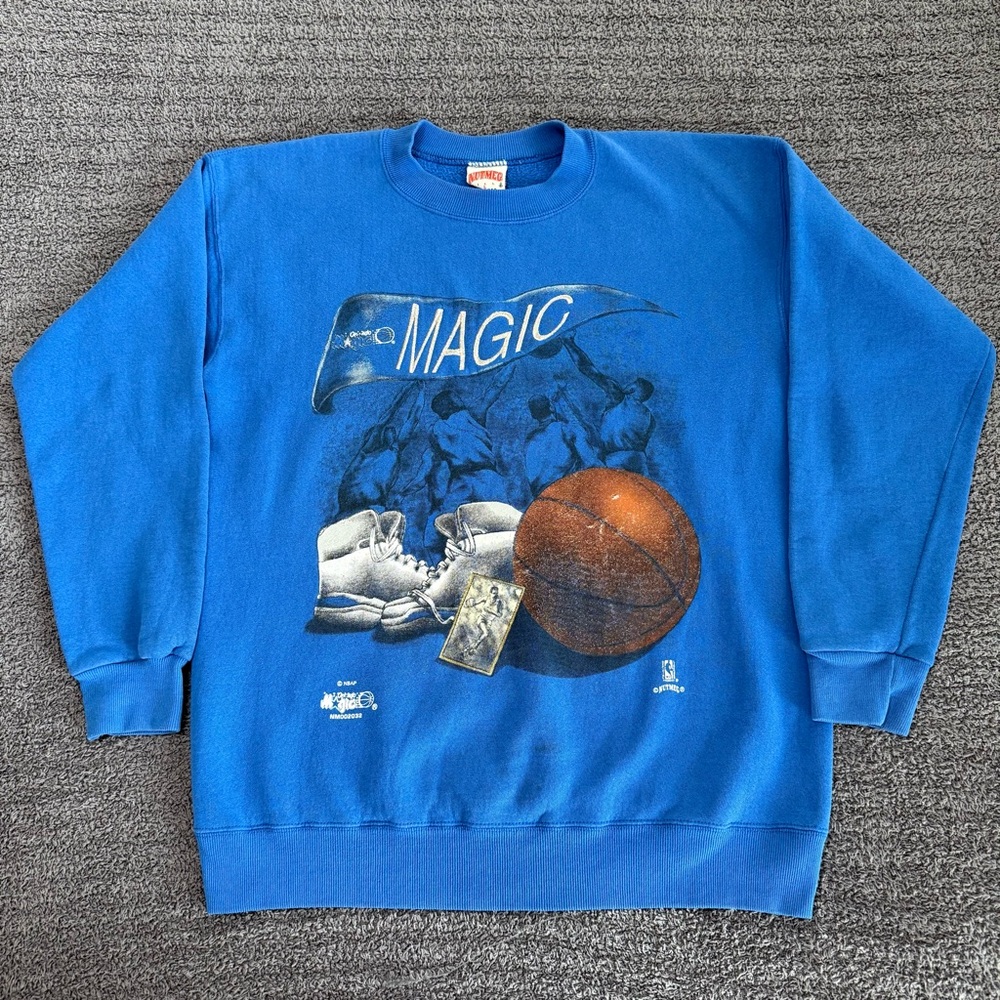 🔥 90s Nutmeg Mills Orlando Magic NBA Sweatshirt Blue Made USA Vintage Crewneck L